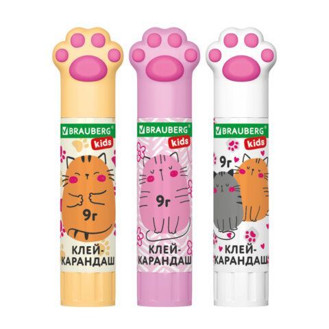 Клей-карандаш &quot;Лапки&quot; Cat Paw, 9 г, фигурный колпачок, BRAUBERG KIDS 24 шт., 271981