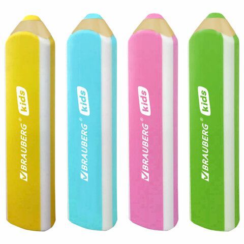Ластики фигурные BRAUBERG KIDS 2 шт. &quot;Карандашики&quot;, НАБОР 4 ШТУКИ, пакет, 271996