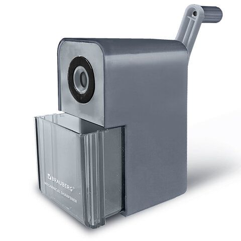 Точилка механическая BRAUBERG CLASSIC, для чернографитных и цветных карандашей, корпус светло-серый, 272002