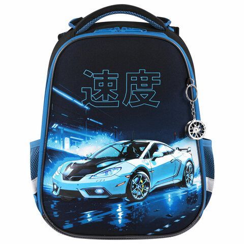 Ранец BRAUBERG PREMIUM, 2 отделения, с брелоком, &quot;Night race&quot;, 3D-панель, 38х29х16 см, 272014