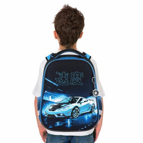 Ранец BRAUBERG PREMIUM, 2 отделения, с брелоком, &quot;Night race&quot;, 3D-панель, 38х29х16 см, 272014