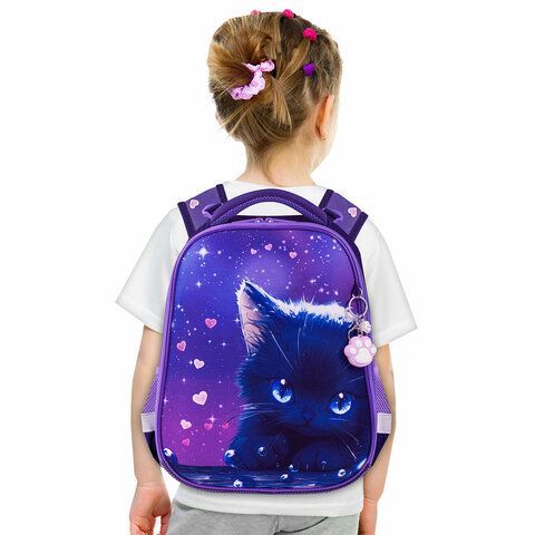 Ранец BRAUBERG PREMIUM, 2 отделения, с брелоком, &quot;Anime cat&quot;, 38х29х16 см, 272017