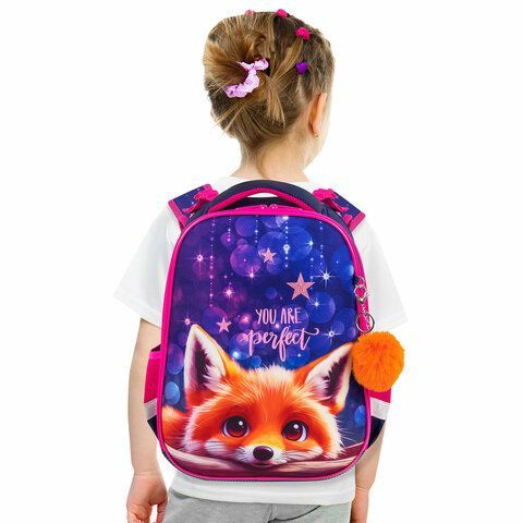 Ранец BRAUBERG PREMIUM, 2 отделения, с брелоком, &quot;Cute fox&quot;, LED-ЛАМПОЧКИ, 38х29х16 см, 272019
