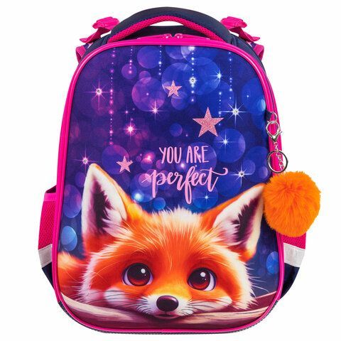 Ранец BRAUBERG PREMIUM, 2 отделения, с брелоком, &quot;Cute fox&quot;, LED-ЛАМПОЧКИ, 38х29х16 см, 272019
