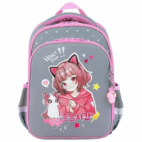 Ранец BRAUBERG QUADRO, 3 отделения, с брелком, &quot;Anime friends&quot;, 37х28х18 см, 272022
