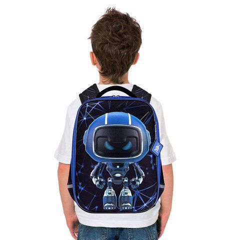 Ранец BRAUBERG LIGHT, 1 отделение, с брелоком, &quot;Evil robot&quot;, 3D-панель, 36х26х13 см, 272028