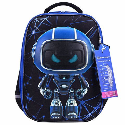 Ранец BRAUBERG LIGHT, 1 отделение, с брелоком, &quot;Evil robot&quot;, 3D-панель, 36х26х13 см, 272028