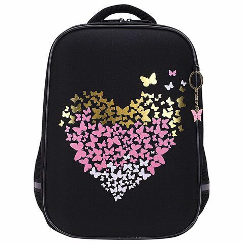 Ранец BRAUBERG LIGHT, 1 отделение, с брелоком, &quot;Shining heart&quot;, фольгированная печать, 36х26х13 см, 272029