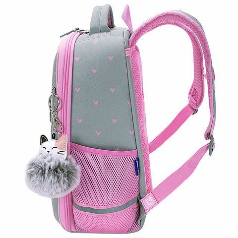 Ранец BRAUBERG LIGHT, 1 отделение, с брелоком, &quot;Cat patches&quot;, плюшевые нашивки, 36х26х13 см, 272030