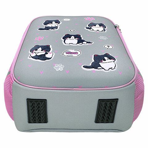 Ранец BRAUBERG LIGHT, 1 отделение, с брелоком, &quot;Cat patches&quot;, плюшевые нашивки, 36х26х13 см, 272030