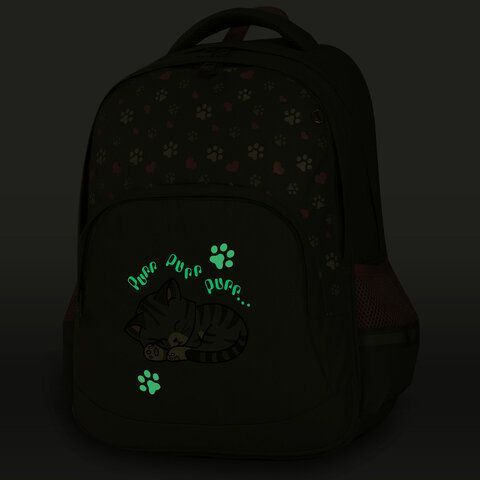 Рюкзак BRAUBERG SOFT, 2 отделения, 3 кармана, &quot;Sleepy cat&quot;, СВЕТЯЩИЙСЯ, 40х31х15 см, 272035