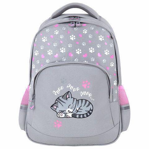 Рюкзак BRAUBERG SOFT, 2 отделения, 3 кармана, &quot;Sleepy cat&quot;, СВЕТЯЩИЙСЯ, 40х31х15 см, 272035