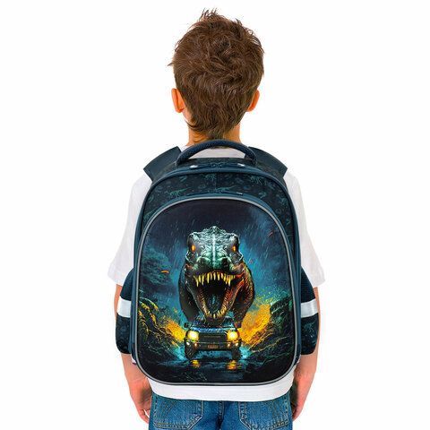 Ранец BRAUBERG KIDS STANDARD, 2 отделения, &quot;Dino chase&quot;, 3D панель, 36х28х14 см, 272036