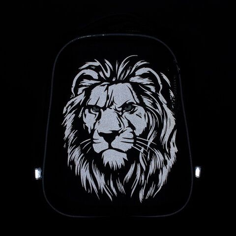 Ранец BRAUBERG SHINY, 2 отделения, с брелком, &quot;Savage lion&quot;, светящийся рисунок, 38х28х14 см, 272039