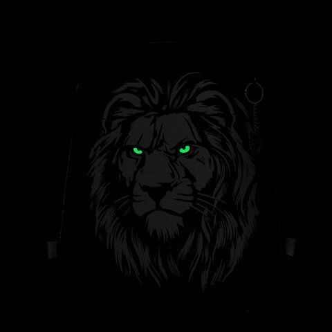Ранец BRAUBERG SHINY, 2 отделения, с брелком, &quot;Savage lion&quot;, светящийся рисунок, 38х28х14 см, 272039