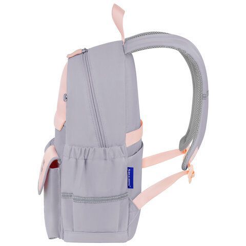 Рюкзак BRAUBERG PASTEL с термонашивками в комплекте, &quot;Sweet paws&quot;, серый, 40х29х14 см, 272064