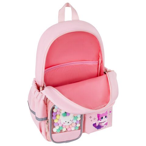 Рюкзак BRAUBERG PASTEL с термонашивками в комплекте, &quot;Anime kitten&quot;, персиковый, 40х29х14 см, 272065