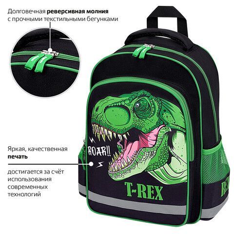 Рюкзак ПИФАГОР SCHOOL, 1 отделение, 3 кармана, &quot;Dino roar&quot;, 38x28х14 см, 272080