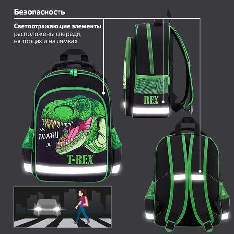 Рюкзак ПИФАГОР SCHOOL, 1 отделение, 3 кармана, &quot;Dino roar&quot;, 38x28х14 см, 272080
