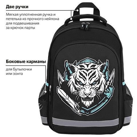 Рюкзак ПИФАГОР SCHOOL, 1 отделение, 3 кармана, &quot;White tiger&quot;, 38x28х14 см, 272081
