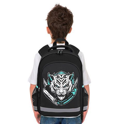 Рюкзак ПИФАГОР SCHOOL, 1 отделение, 3 кармана, &quot;White tiger&quot;, 38x28х14 см, 272081