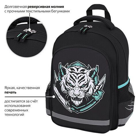 Рюкзак ПИФАГОР SCHOOL, 1 отделение, 3 кармана, &quot;White tiger&quot;, 38x28х14 см, 272081