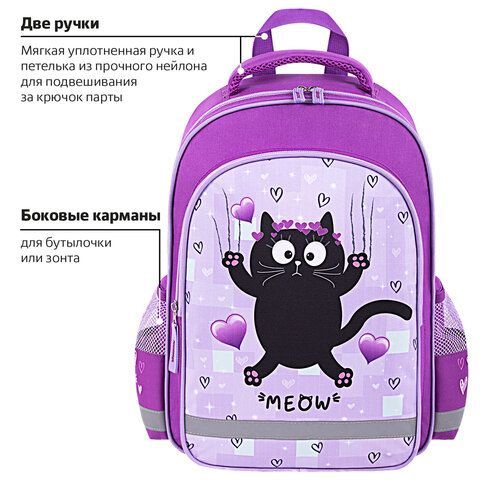 Рюкзак ПИФАГОР SCHOOL, 1 отделение, 3 кармана, &quot;Falling cat&quot;, 38x28х14 см, 272082