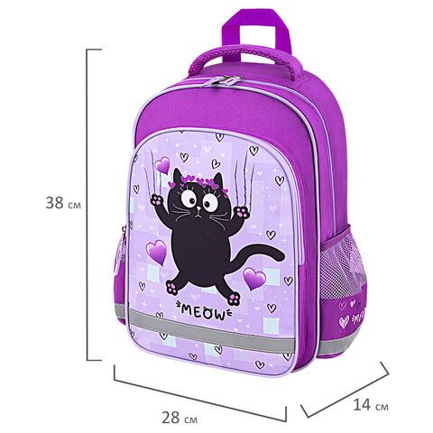 Рюкзак ПИФАГОР SCHOOL, 1 отделение, 3 кармана, &quot;Falling cat&quot;, 38x28х14 см, 272082
