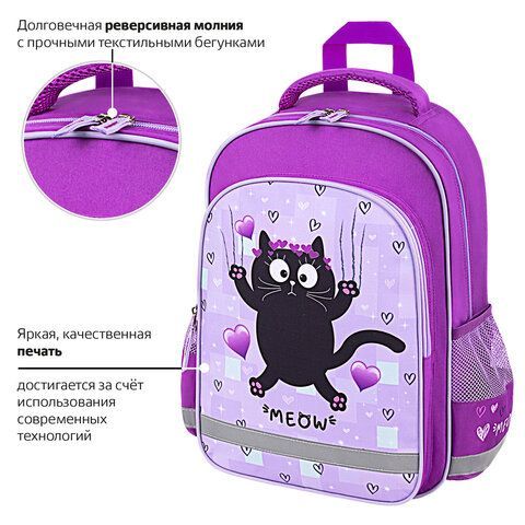 Рюкзак ПИФАГОР SCHOOL, 1 отделение, 3 кармана, &quot;Falling cat&quot;, 38x28х14 см, 272082