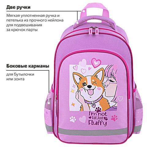 Рюкзак ПИФАГОР SCHOOL, 1 отделение, 3 кармана, &quot;Fluffy akita&quot;, 38x28х14 см, 272084