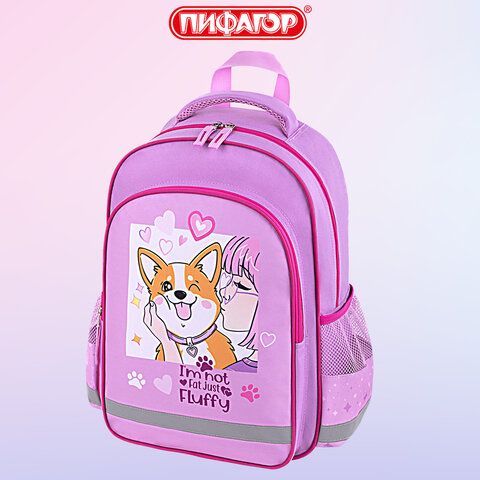 Рюкзак ПИФАГОР SCHOOL, 1 отделение, 3 кармана, &quot;Fluffy akita&quot;, 38x28х14 см, 272084
