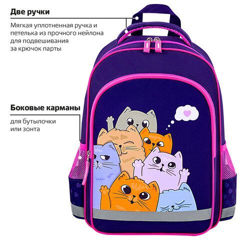 Рюкзак ПИФАГОР SCHOOL, 1 отделение, 3 кармана, &quot;Cat greetings&quot;, 38x28х14 см, 272087
