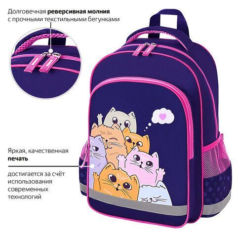 Рюкзак ПИФАГОР SCHOOL, 1 отделение, 3 кармана, &quot;Cat greetings&quot;, 38x28х14 см, 272087