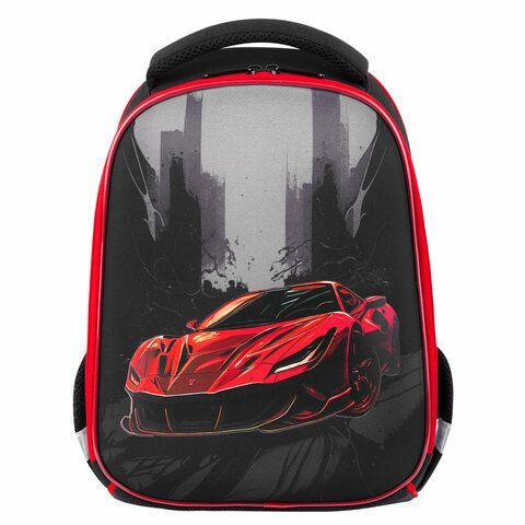 Ранец BRAUBERG KIDS START, 1 отделение, 2 кармана, &quot;Red car&quot;, 35х26х13 см, 272091