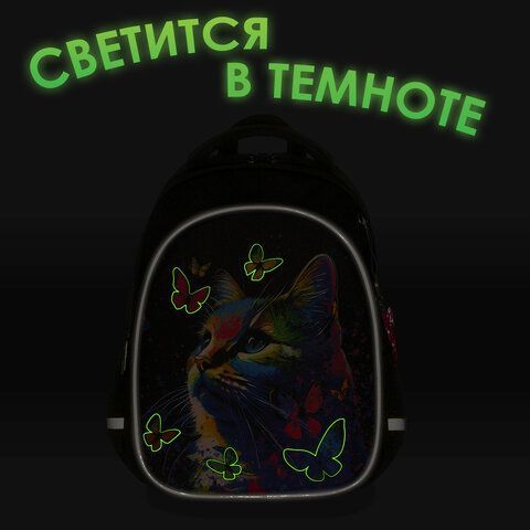 Рюкзак BRAUBERG OPTIMA, 2 отделения, с брелоком, &quot;Butterfly catcher&quot;, СВЕТЯЩИЙСЯ, 36х27х18 см, 272097