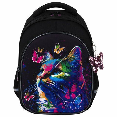 Рюкзак BRAUBERG OPTIMA, 2 отделения, с брелоком, &quot;Butterfly catcher&quot;, СВЕТЯЩИЙСЯ, 36х27х18 см, 272097