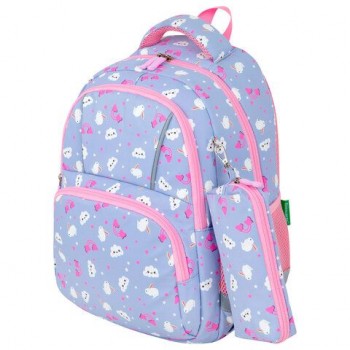 Рюкзак BRAUBERG KIDS SET, с пеналом в комплекте, 2 отделения, "Rainbow clouds", 37x28x16 см, 272100