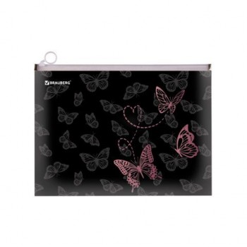 Папка для тетрадей BRAUBERG 3 шт. А4, 1 отделение, пластик, на zip-lock молнии, Neon butterflies, 272103