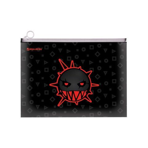 Папка для тетрадей BRAUBERG 3 шт. А4, 1 отделение, пластик, на zip-lock молнии, Danger, 272105