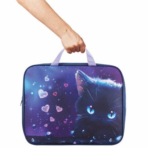 Папка на молнии с ручками BRAUBERG А4, 1 отделение, полиэстер, 80мм, Anime cat, 272174
