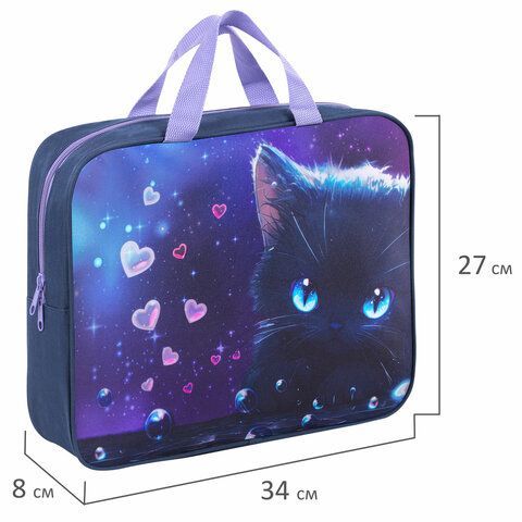 Папка на молнии с ручками BRAUBERG А4, 1 отделение, полиэстер, 80мм, Anime cat, 272174