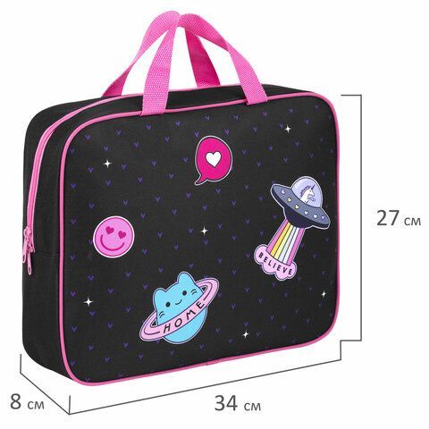 Папка на молнии с ручками BRAUBERG А4, 1 отделение, полиэстер, 80мм, Space sweets, 272175