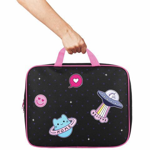 Папка на молнии с ручками BRAUBERG А4, 1 отделение, полиэстер, 80мм, Space sweets, 272175