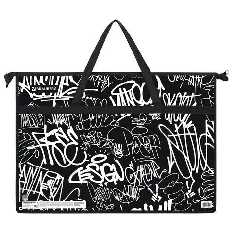 Папка для рисунков и чертежей с ручками BRAUBERG А3, пластик, молния сверху, &quot;Graffiti&quot;, 272233