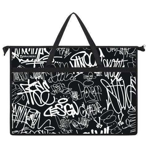 Папка для рисунков и чертежей с ручками BRAUBERG А3, пластик, молния сверху, &quot;Graffiti&quot;, 272233
