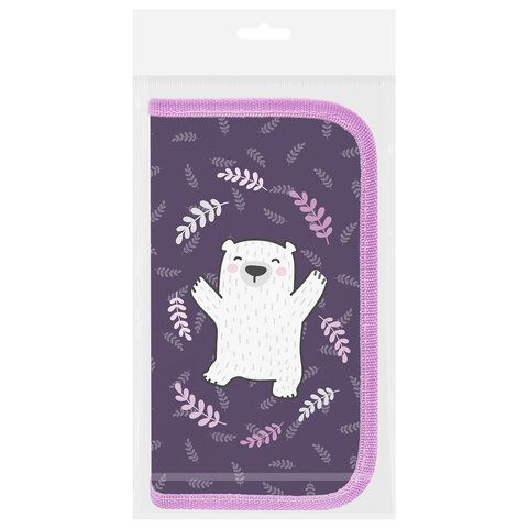 Пенал ПИФАГОР, 2 отделения, ламинированный картон, 19х11 см, &quot;Happy bear&quot;, 272246