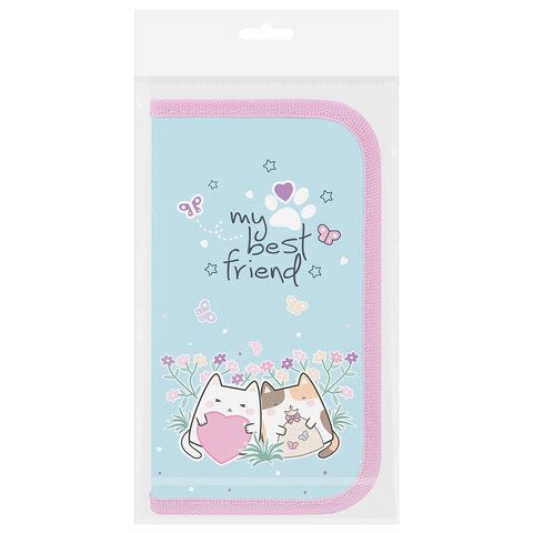 Пенал ПИФАГОР, 2 отделения, ламинированный картон, 19х11 см, &quot;Cat friends&quot;, 272247
