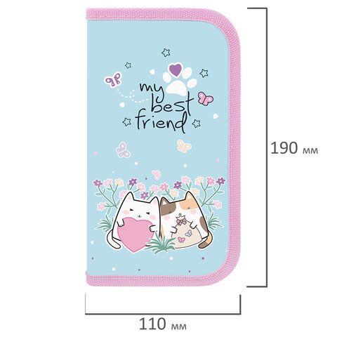 Пенал ПИФАГОР, 2 отделения, ламинированный картон, 19х11 см, &quot;Cat friends&quot;, 272247