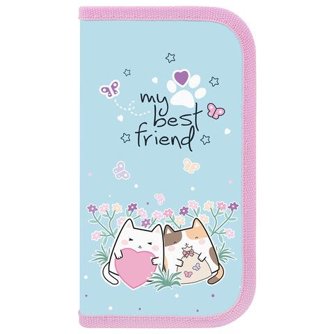 Пенал ПИФАГОР, 2 отделения, ламинированный картон, 19х11 см, &quot;Cat friends&quot;, 272247