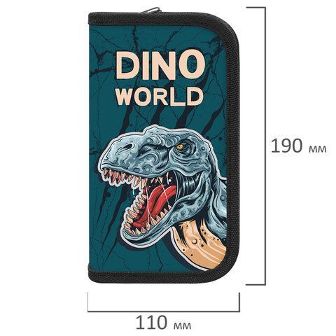 Пенал ПИФАГОР, 2 отделения, ламинированный картон, 19х11 см, &quot;Dino world&quot;, 272249
